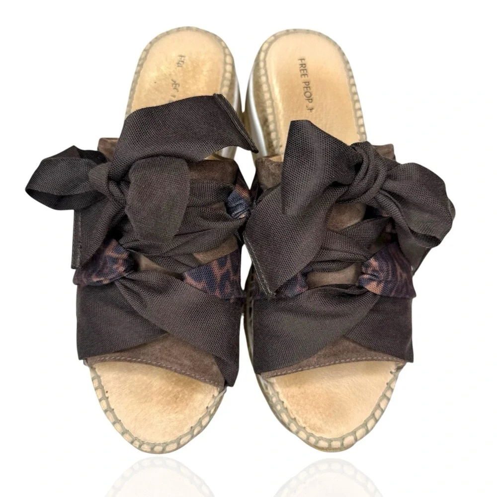 Free People Chapmin Ribbon Espadrilles EU 37 US‎ 6.5 Platform Sandals Leopard
